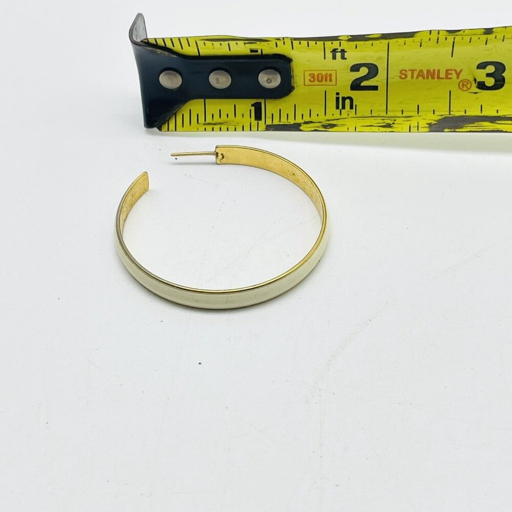 Hoop Earrings White Enameled Gold Tone Classic Career Everyday - Picture 4 of 9